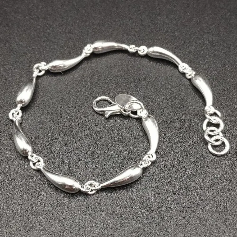 925 Silver Bracelet Teardrop Lobed Chain Fashion BOHO Jewelry Birthday Gift NEW!